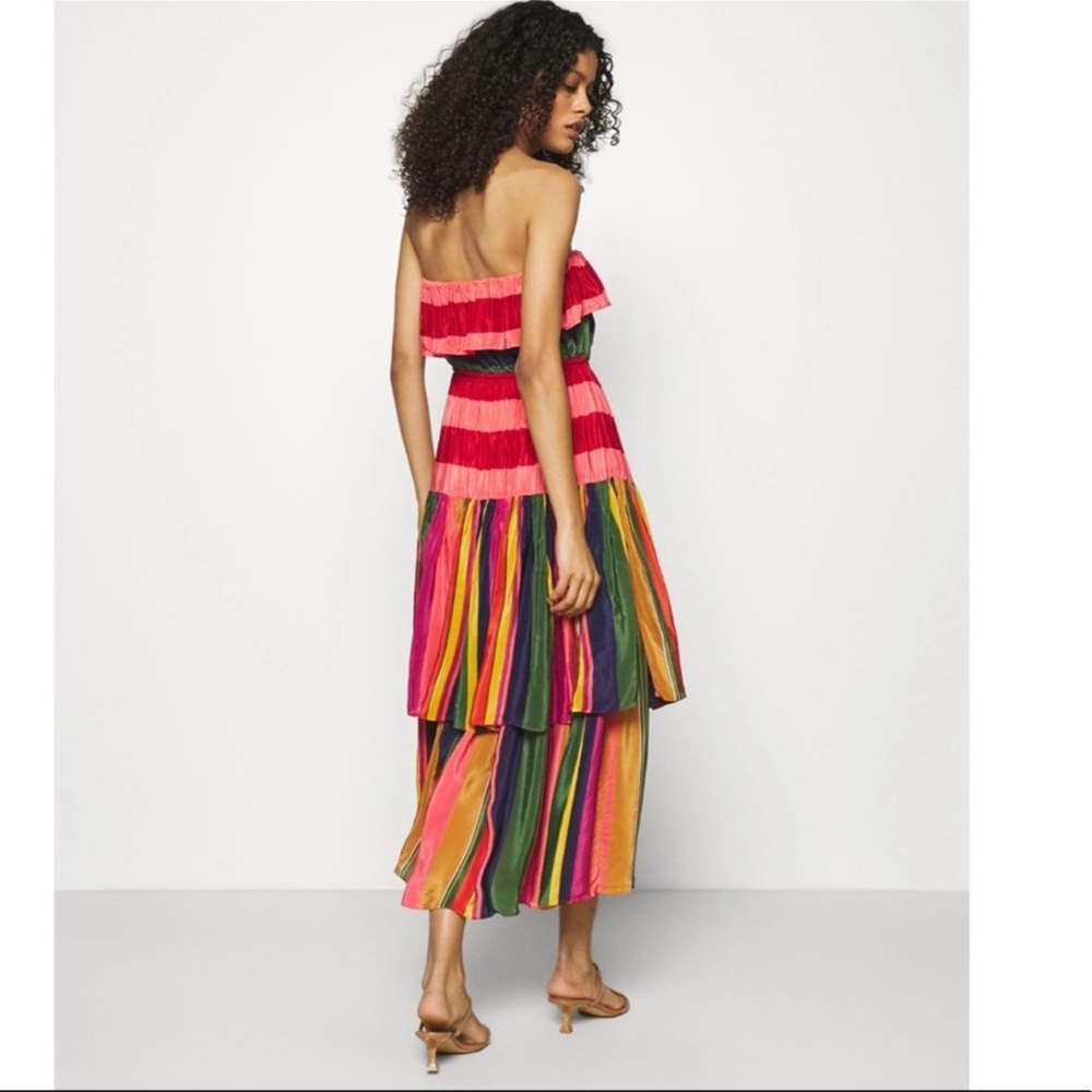 Farm Rio MIXED STRIPES STRAPLESS ruffle DRESS Sz M NWT - Picture 3 of 12